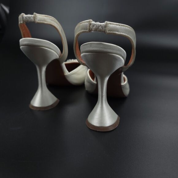 AMINA MUADDI Begum Sling 70 White Satin Swarovski Crystal Pointed Pumps 90s y2k - Picture 9 of 13